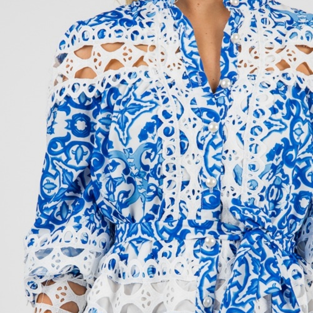 Blue and White Lace Dress - Picture 4 of 4